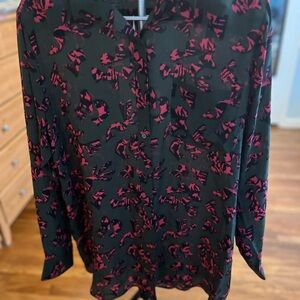 Banana Republic Dark Silk Blouse with Pink Accents